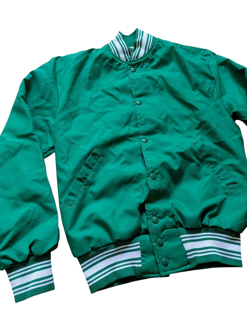 Vintage 90s Men's Striped Rib-Knit Green Bomber Jacket With Liner Made In Canada